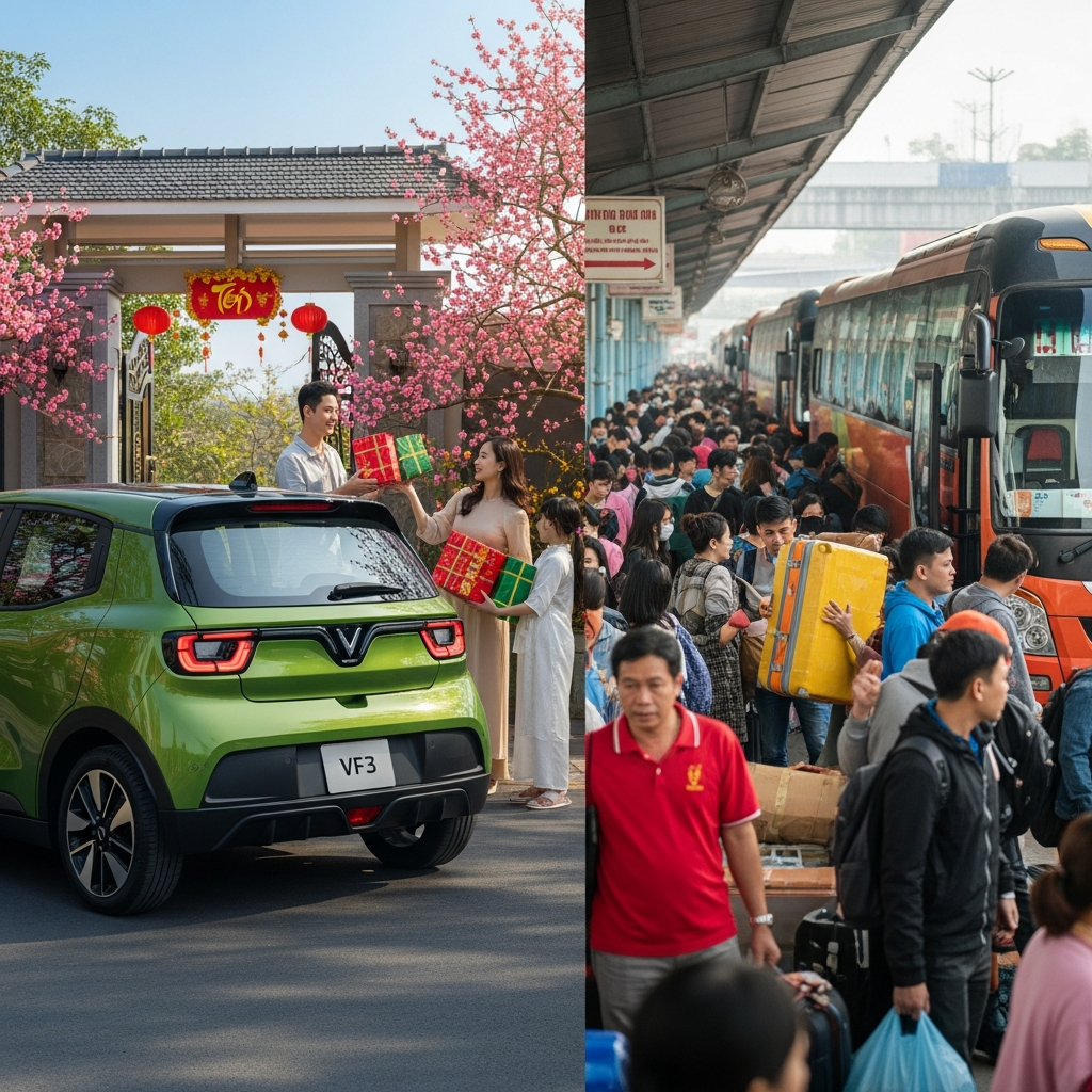 Thuê VinFast VF3 về Tết hay đi xe khách, tàu hỏa? So sánh trải nghiệm thực tế từ Hà Nội về các tỉnh lân cận