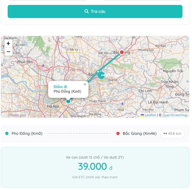 Hệ thống trả mức ph&iacute; chi tiết cho qu&atilde;ng đường di chuyển